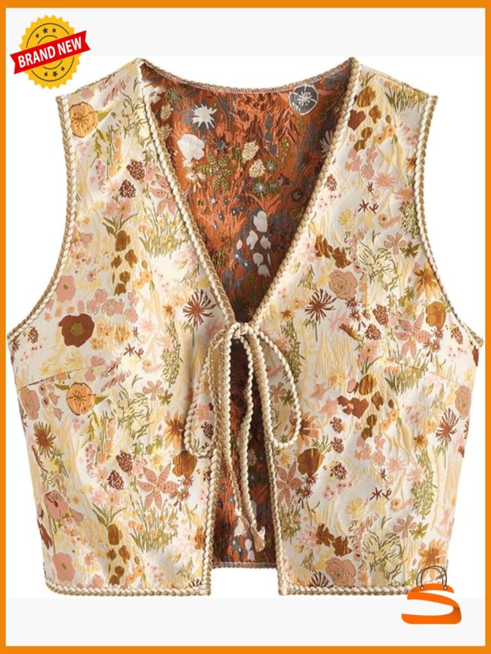 Sleeveless Tie Front Western Vest Floral Crop Top
